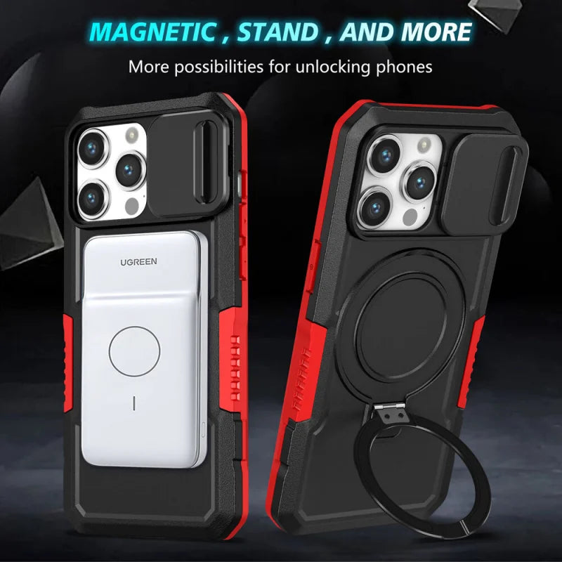 MagSafe Armor iPhone Case – Magnetic Holder, Wireless Charging, Slide Camera Protection, Full-Body Cover for iPhone Models