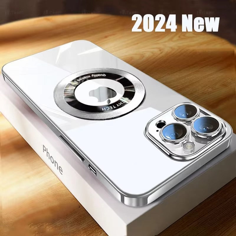 Luxury Apple iPhone Case, MagSafe Compatible, Camera Lens & Screen Protection, Ultra Thin, Shockproof, Magnetic Full All Around Cover – Clear Plating TPU Case with Wireless Charging & Lens Film Protection