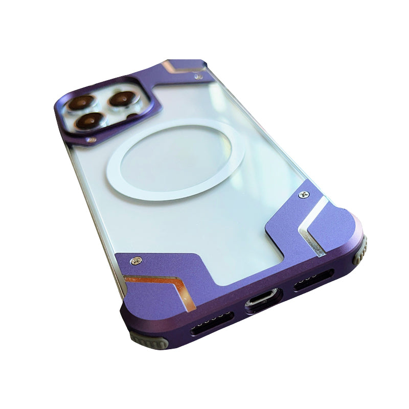 Aluminum Alloy Frameless - Metal Bumper, Transparent PC Back, Magnetic Wireless Charging Compatible | Case for iPhone