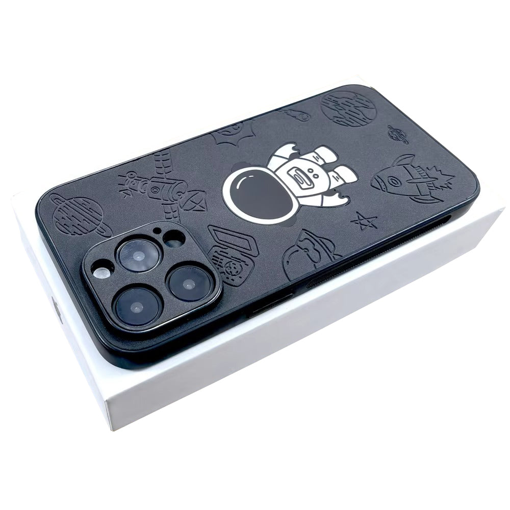 Premium Gradient Laser Astronaut iPhone Case – Faux Leather, Full Back Protection, Stylish & Durable Cover | Case for iPhone