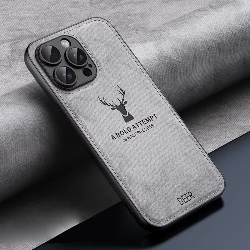 Luxury Cloth Leather Texture iPhone Case – Deer Head Pattern, Shockproof, Stylish Design for Daily Use | Case for iPhone