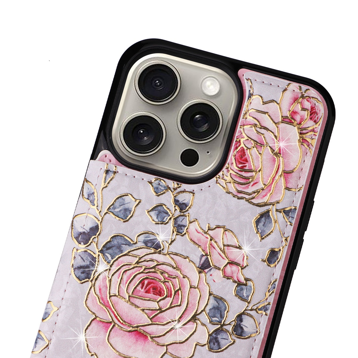 Hot Stamped Floral Wallet iPhone Case – Card Slots Magnetic Closure, Elegant Leather Design, Shockproof Protection for iPhone