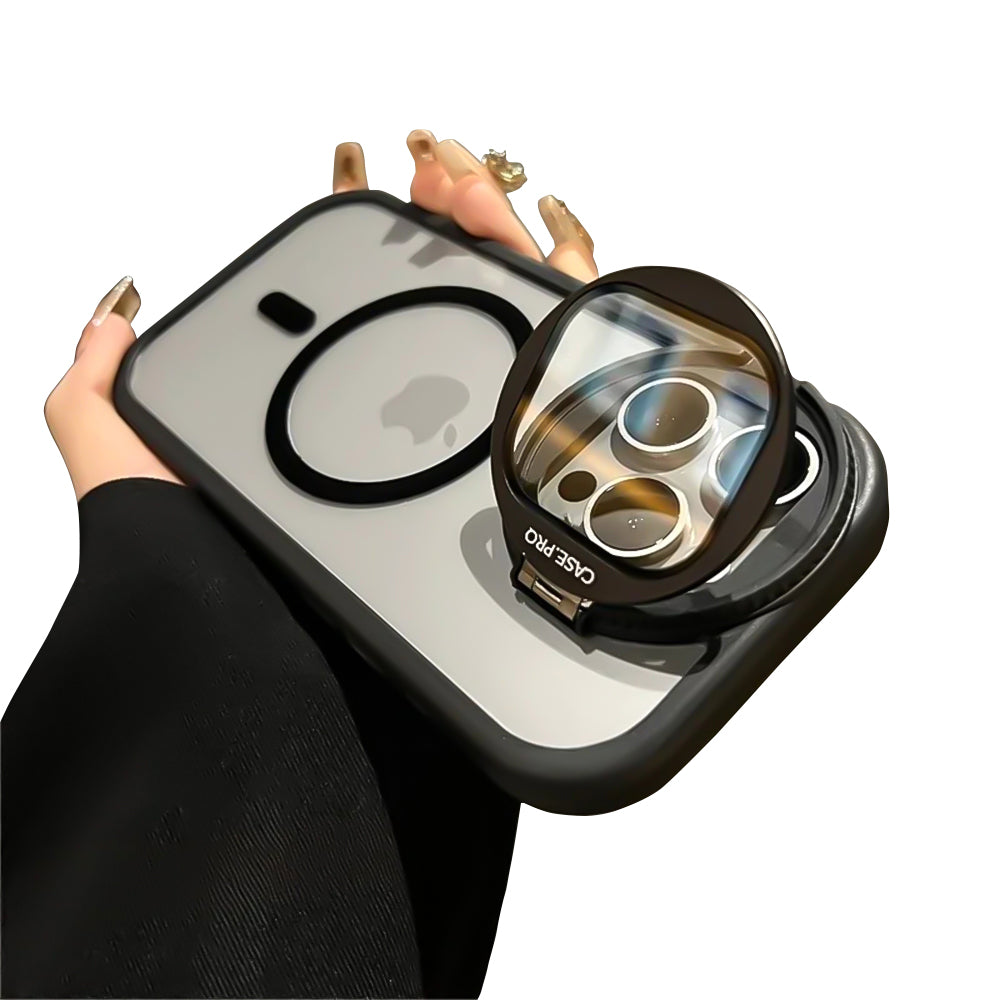 Luxury Glass Camera Stand iPhone Case - Transparent Magnetic Acrylic Cover, Wireless Charging Compatible, Case for iPhone