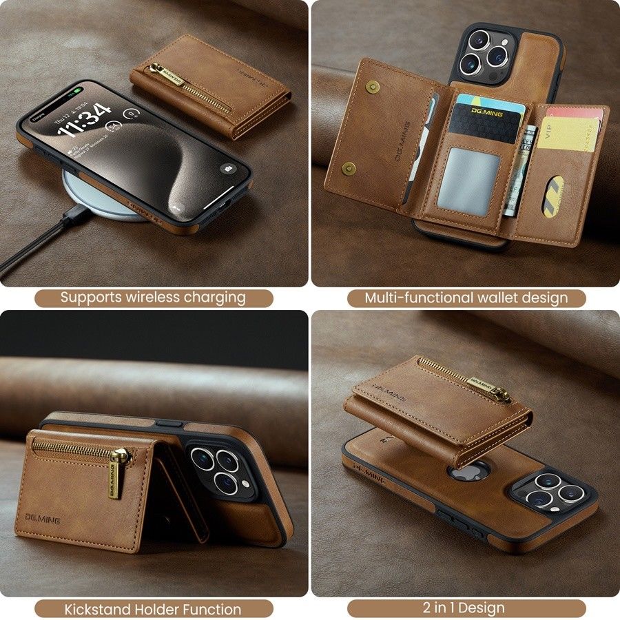 RFID Magnetic Detachable Leather Wallet iPhone Case – Stand Function, Secure Card Holder Premium Protection for iPhone Models