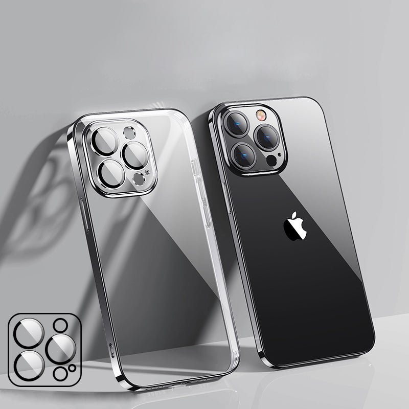High-Quality Plating Transparent iPhone Case - Soft Silicone Shockproof Cover with Lens Protector Case for iPhone