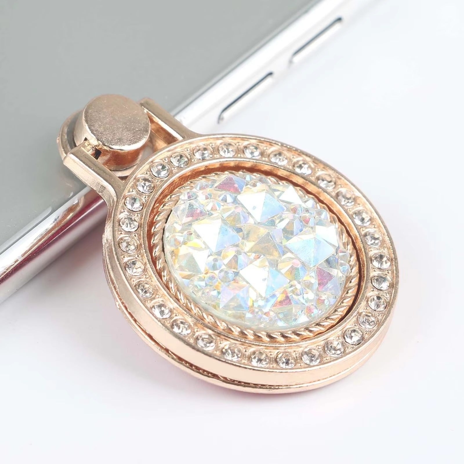 Luxury, Diamond Shiny Gems, Metal Phone Ring Holder – Rotatable, 360° Grip Stand Mount for Apple iPhone