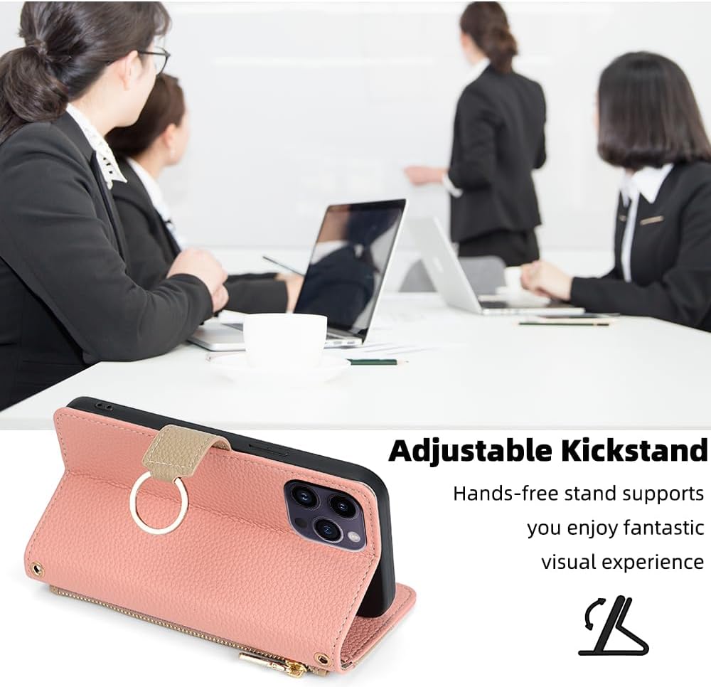 Premium Leather Crossbody Wallet Case for iPhone - Flip Mirror Design, Long Lanyard, Shockproof Protection for iPhone Models