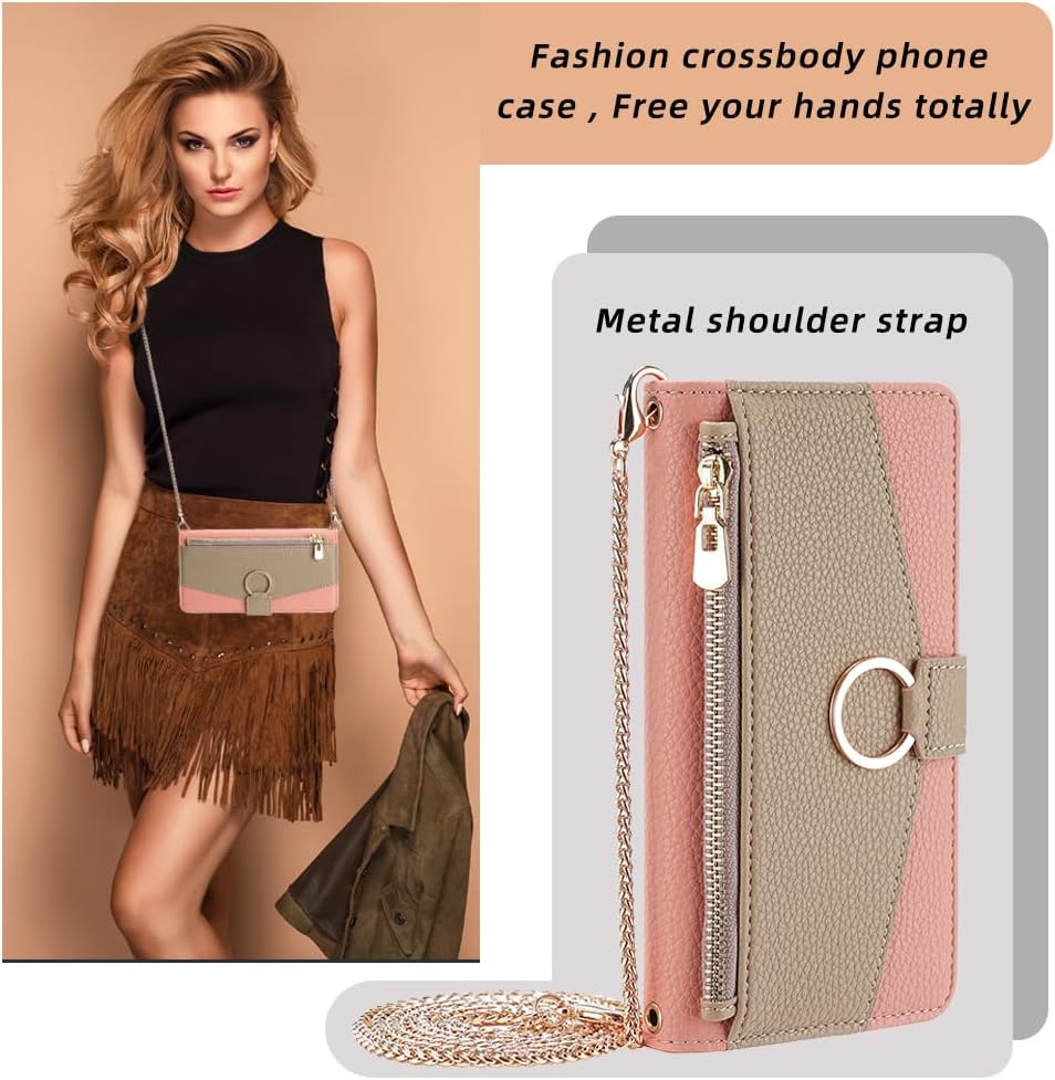 Premium Leather Crossbody Wallet Case for iPhone - Flip Mirror Design, Long Lanyard, Shockproof Protection for iPhone Models