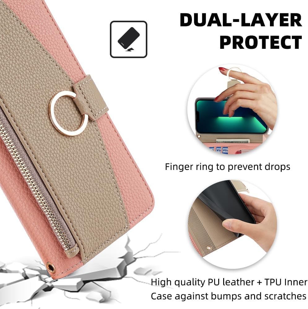 Premium Leather Crossbody Wallet Case for iPhone - Flip Mirror Design, Long Lanyard, Shockproof Protection for iPhone Models