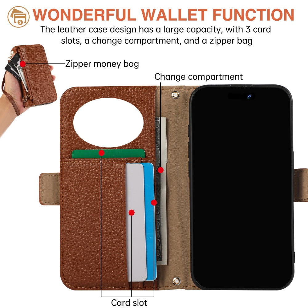Luxury Crossbody Zipper Wallet iPhone Case – Leather Card Holder, Hands-Free Strap, Shockproof Protection, and Stylish Design for Ultimate Convenience