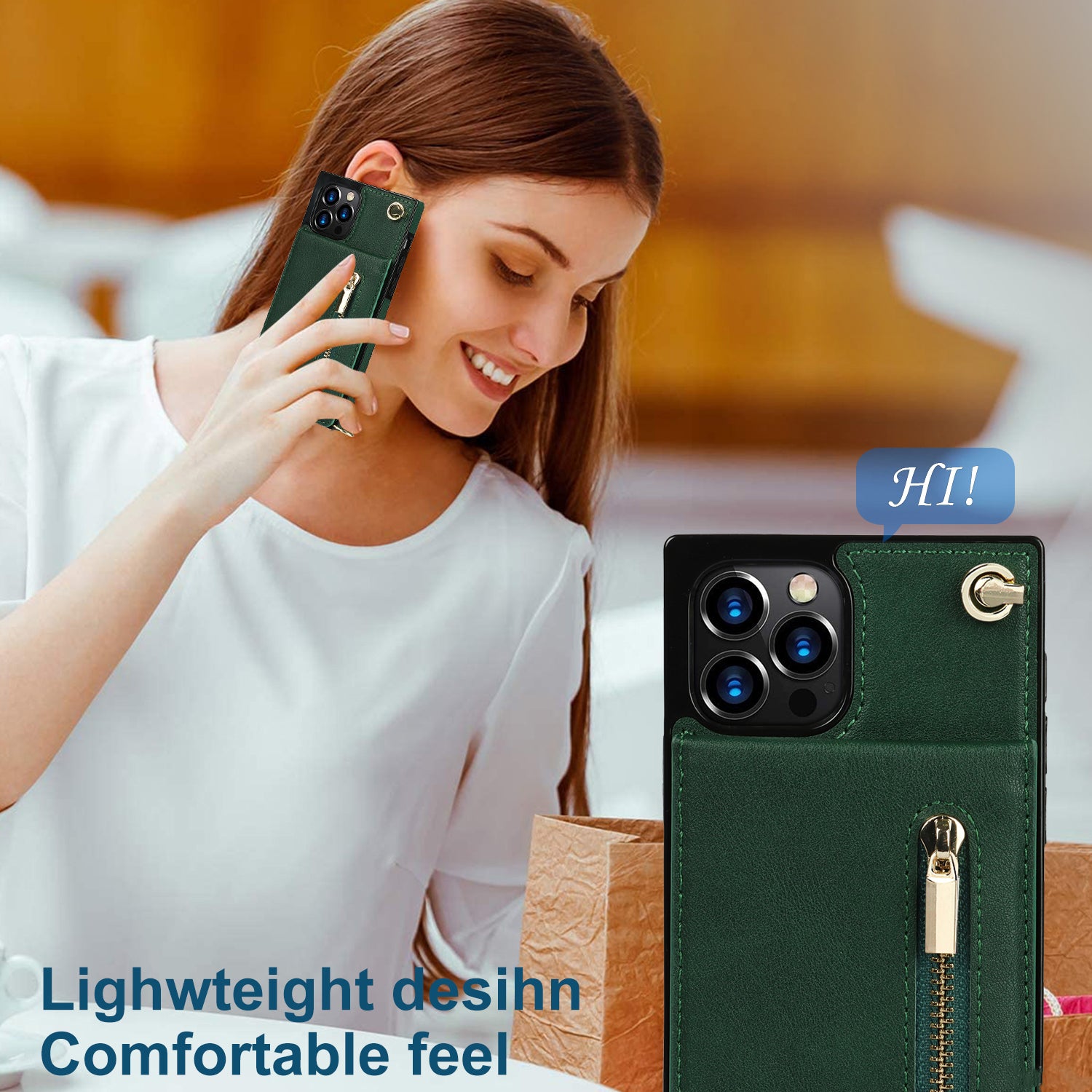 Luxury Zipper Wallet Crossbody Leather iPhone Case Card Holder, Lanyard Strap Magnetic Closure, Stylish Flip Cover for iPhone