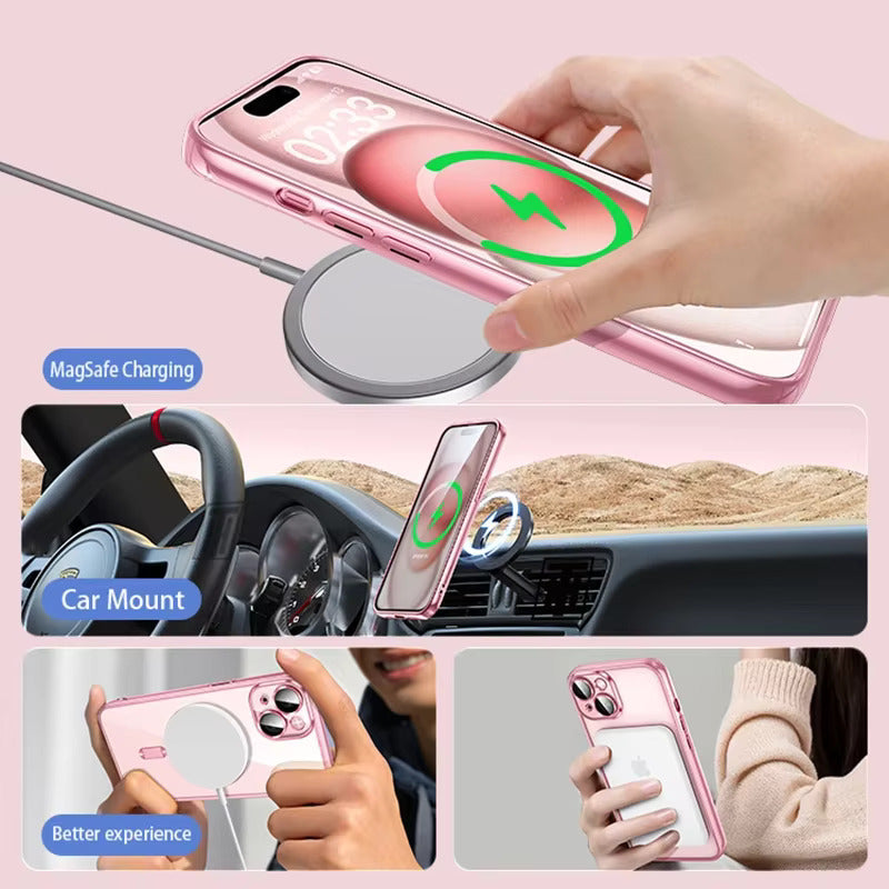 Luxury Magnetic Magsafe Phone Case – Wireless Charging, Transparent Electroplated Shockproof Cover,