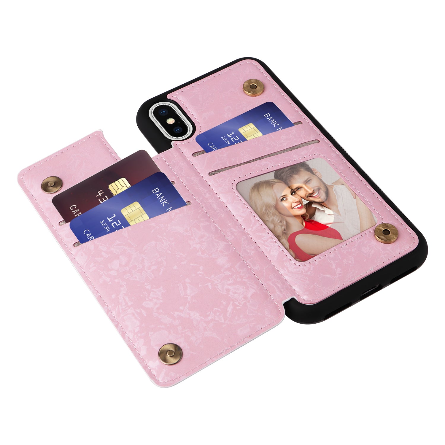 Hot Stamped Floral Wallet iPhone Case – Card Slots Magnetic Closure, Elegant Leather Design, Shockproof Protection for iPhone