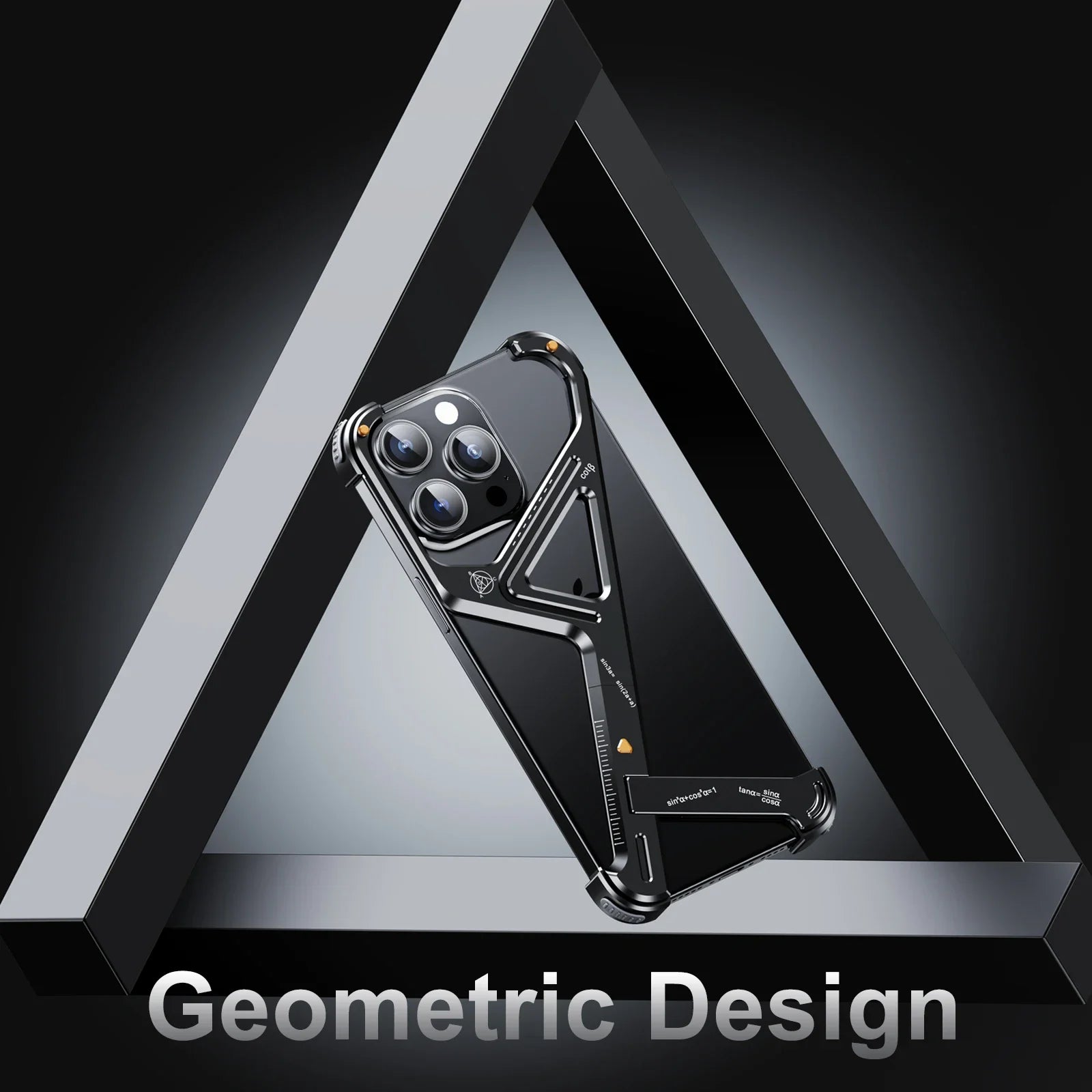 Luxury Geometric Metal iPhone Case – Aluminum Alloy Shockproof Cover with Stand for iPhone Models Stylish and Durable Design