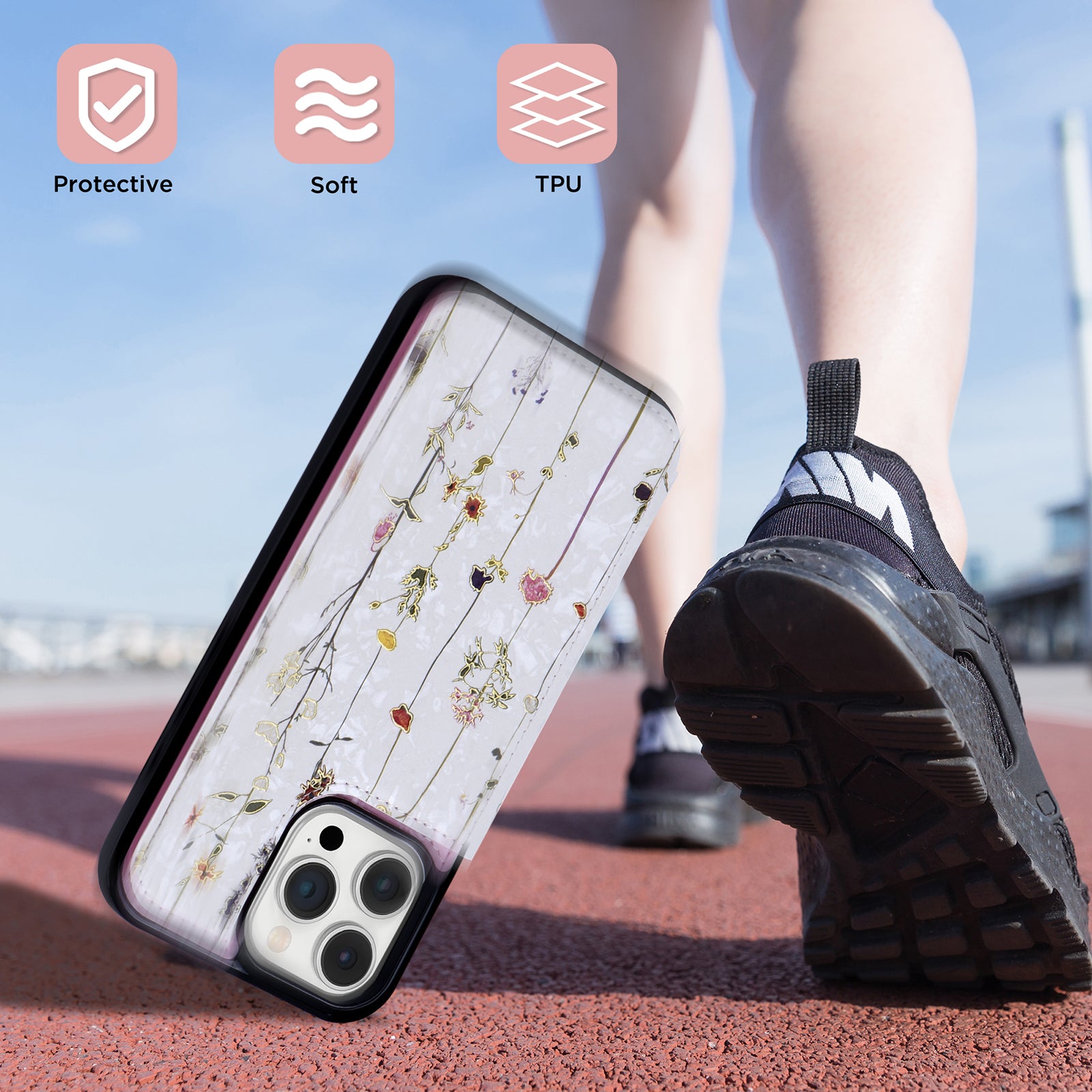 Hot Stamped Floral Wallet iPhone Case – Card Slots Magnetic Closure, Elegant Leather Design, Shockproof Protection for iPhone