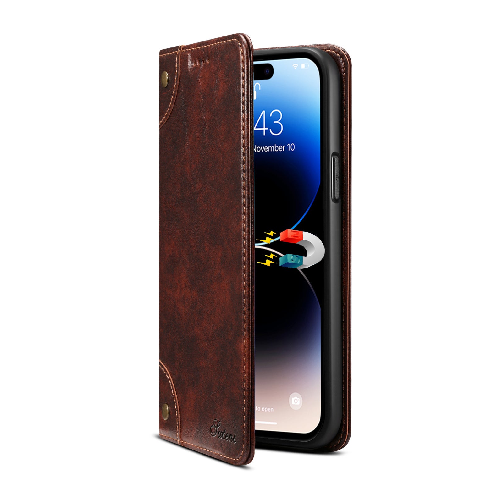 Retro Leather Wallet iPhone Case – Magnetic Closure, Card Slots, Shockproof Protection Durable PU Leather Cover for iPhone