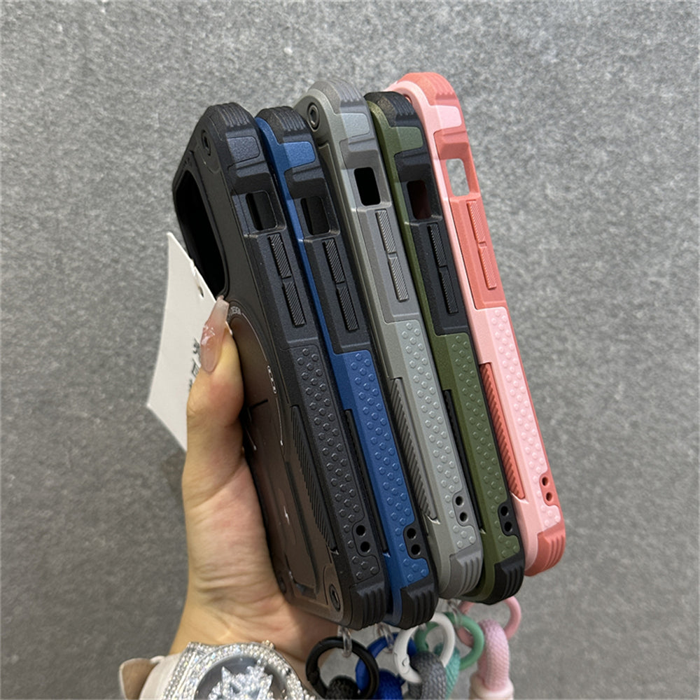 Deluxe Armor Stealth Bracket iPhone Case – Magnetic Super Fall Proof, Hard Shell with Lanyard, Protection for iPhone Models