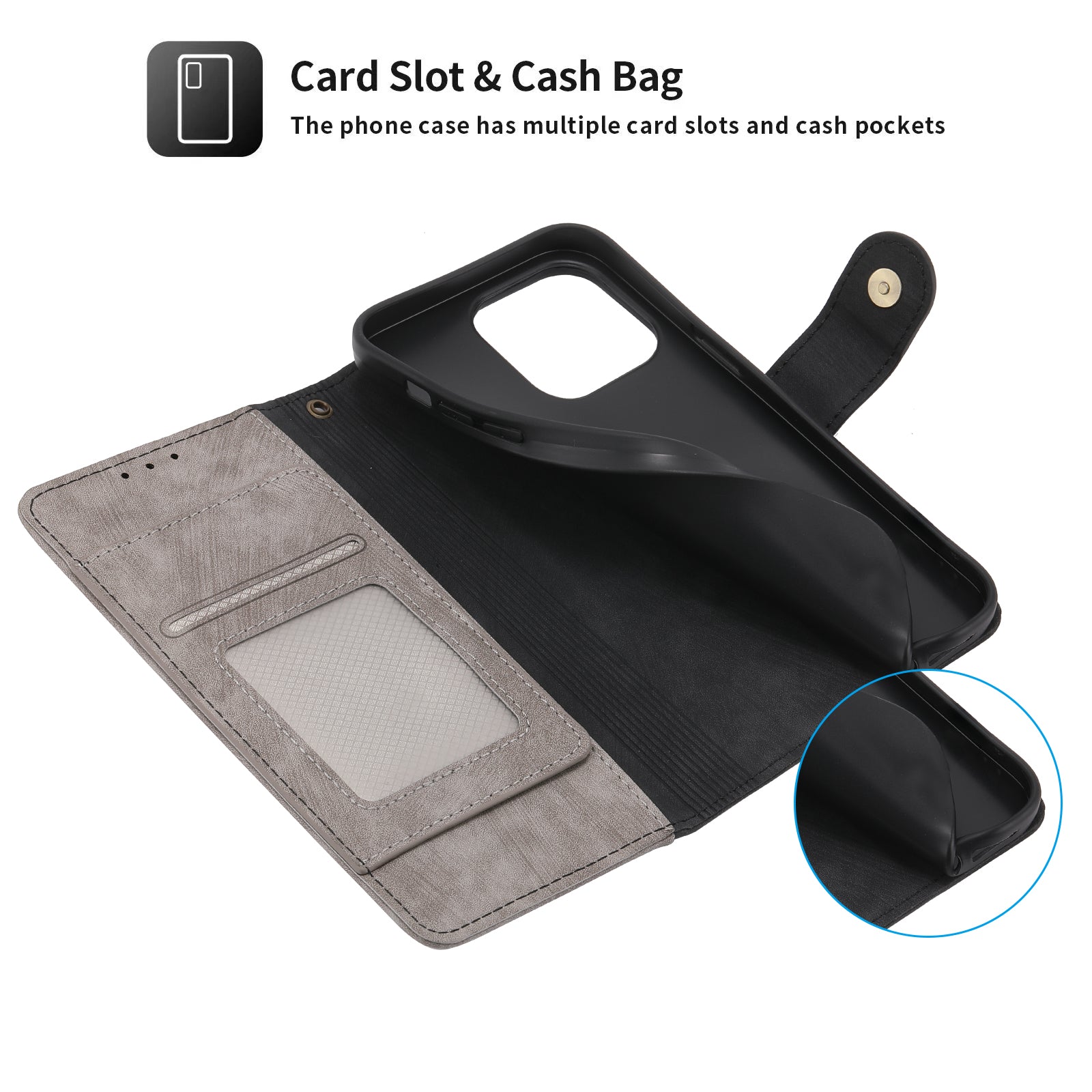 RFID Blocking Leather Wallet iPhone Case – Zipper Flip Cover, Card Slot Holder, Magnetic Stand, Shockproof Protection, Premium Design for iPhone