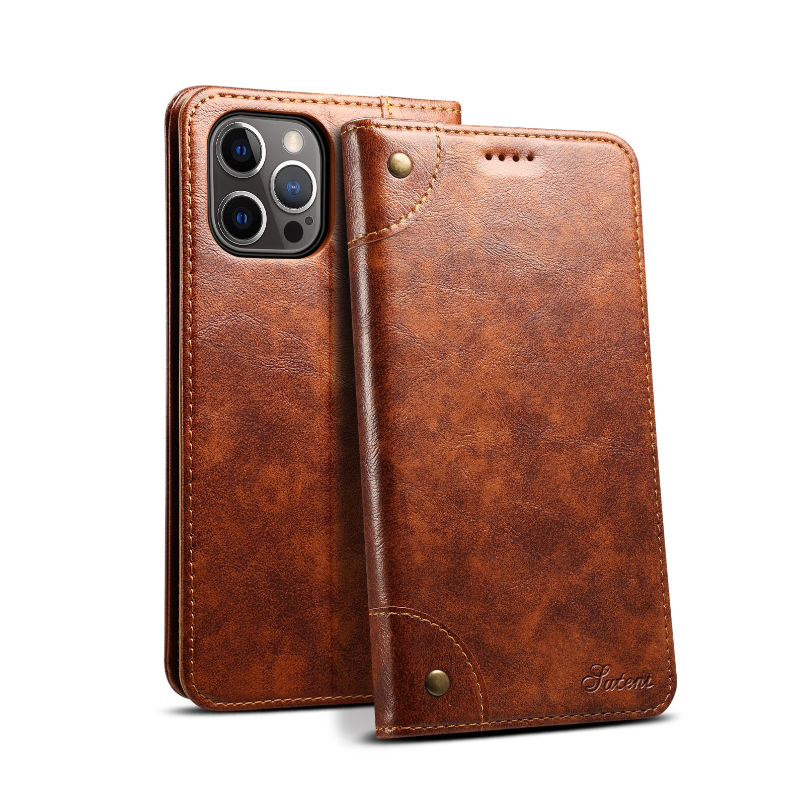 Luxury Genuine Leather Wallet Flip iPhone Case – Magnetic Closure, Card Holder, Stand Function, Shockproof Protective Cover, Classic Book-Style Design