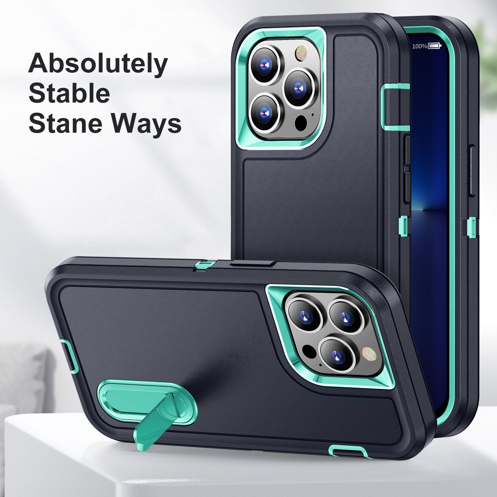 Hybrid Military-Grade Defender iPhone Case – Kickstand Full-Body Protection Cover for iPhone Models, Rugged and Shockproof