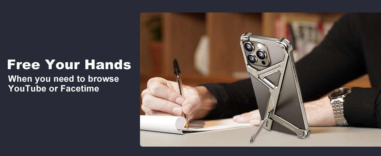 Luxury Geometric Metal iPhone Case – Aluminum Alloy Shockproof Cover with Stand for iPhone Models Stylish and Durable Design