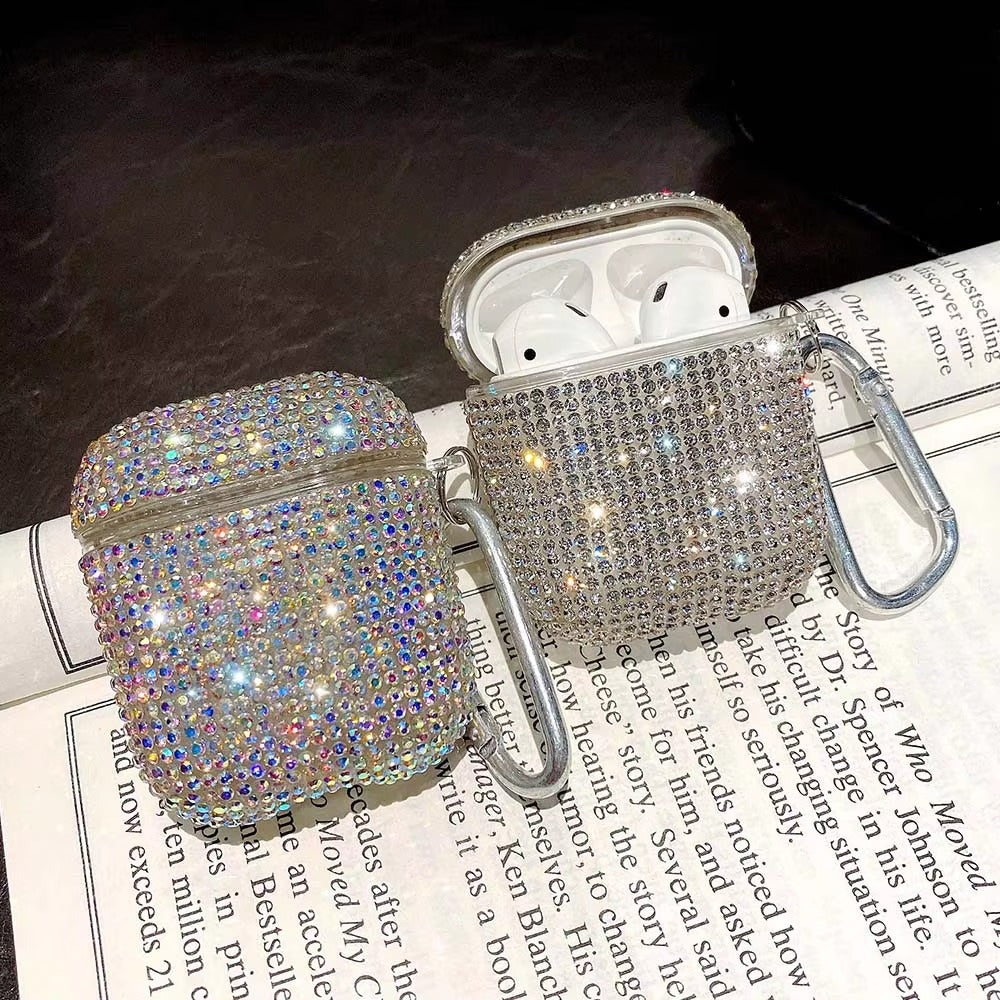 Luxury 3D Bling Diamond Hard Case for AirPods 1/2, Cute Protective Shell for Wireless Bluetooth Charging, Stylish Headphone Accessories for Girls & Women