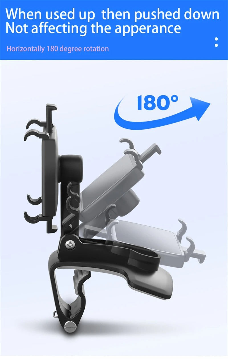 Universal Car Phone Holder Mount – 3-in-1 Clip for Dashboard, Rearview Mirror, Sun Visor | Adjustable 3–7.2" Support, Anti-Slip, 360° Rotation, ABS Build