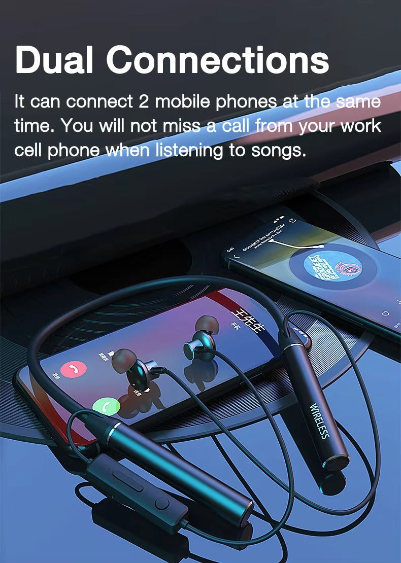 High Quality Wireless Neckband Earphones for iPhone – Bluetooth Sport Headset with Mic,180-Hour Battery, TF Card Support