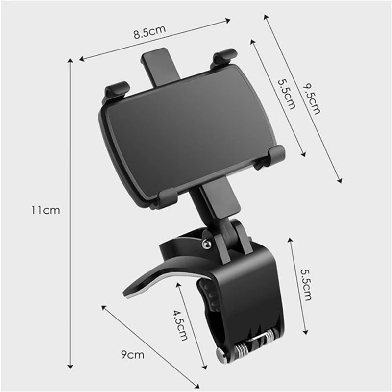 Universal Car Phone Holder Mount – 3-in-1 Clip for Dashboard, Rearview Mirror, Sun Visor | Adjustable 3–7.2" Support, Anti-Slip, 360° Rotation, ABS Build
