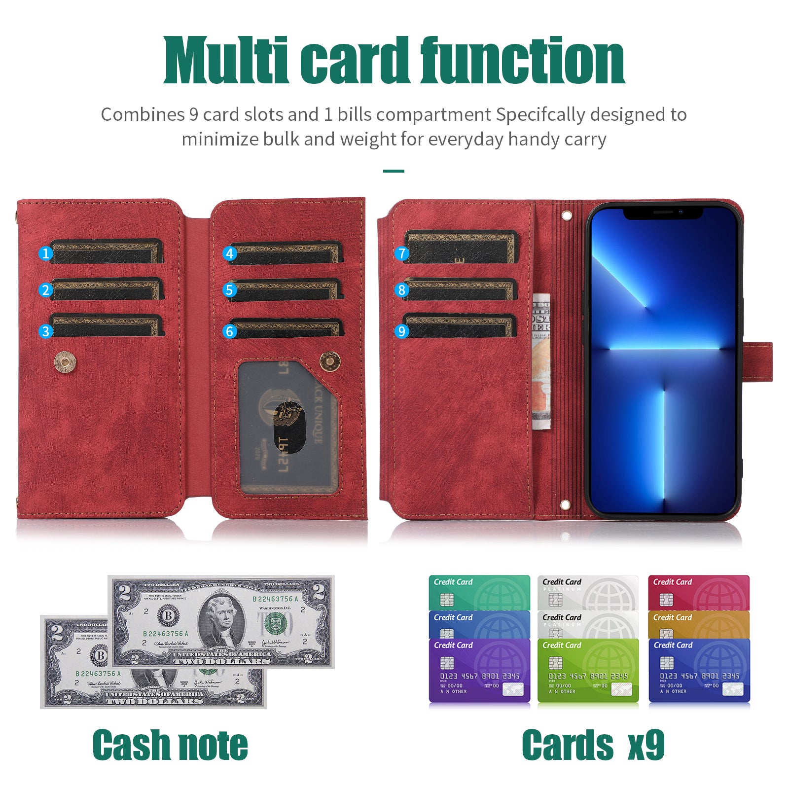 Luxury Crossbody Zipper Wallet iPhone Case – Leather Card Holder, Lanyard Strap, Closure Hands-Free Convenience for iPhone