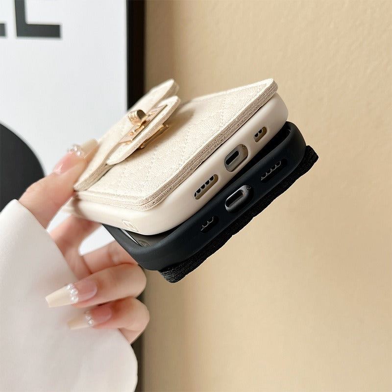 Premium Apple iPhone Case, MagSafe Compatible, Camera Lens & Screen Protection, Ultra Thin, Shockproof, Magnetic Full All Around Cover – Crystal Bow Crossbody Purse Case with Metal Button & Card Holder