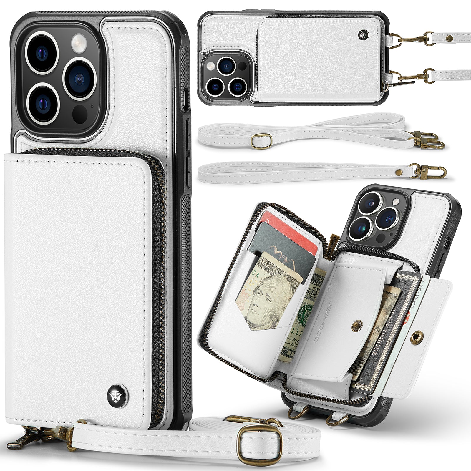 Luxury Leather Wallet Crossbody iPhone Case – Card Slot Holder, Stand Function, Hand Lanyard Strap, Shockproof Protection for iPhone