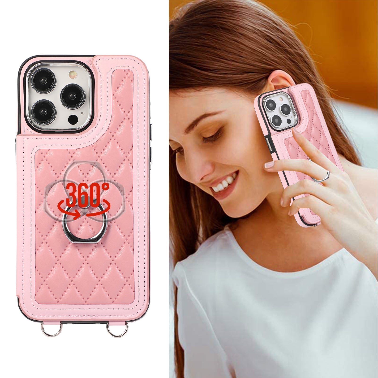 Luxury Crossbody RFID Leather Wallet iPhone Case – Card Slot, Ring Holder, Double Buckle, Lanyard Bag Cover, Magnetic Closure