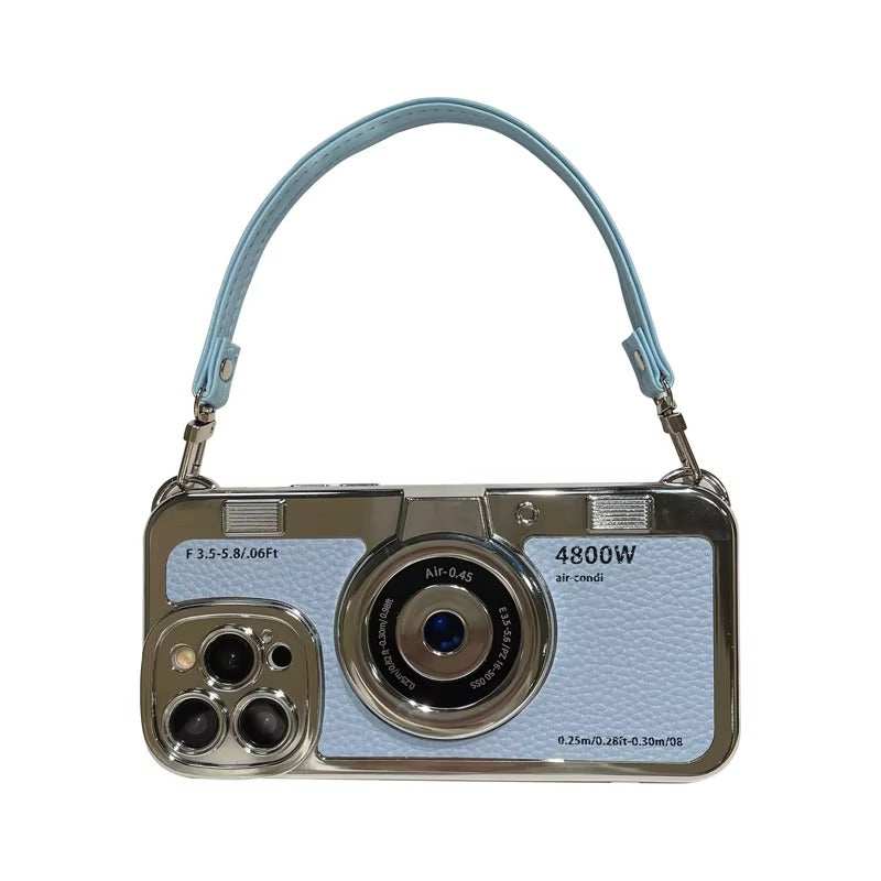 Premium Apple iPhone Case, MagSafe Compatible, Camera Lens & Screen Protection, Ultra Thin, Shockproof, Magnetic Full All Around Cover – Plated Camera Style Case with Lychee Texture & Anti-Fall Leather Rope