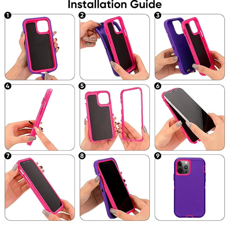 Robust Apple iPhone Case, MagSafe Compatible, Camera Lens & Screen Protection, Ultra Thin, Shockproof, Magnetic Full All Around Cover – 3-in-1 Defender Armor Rugged Case with Back Belt Clip & Full Body Protection