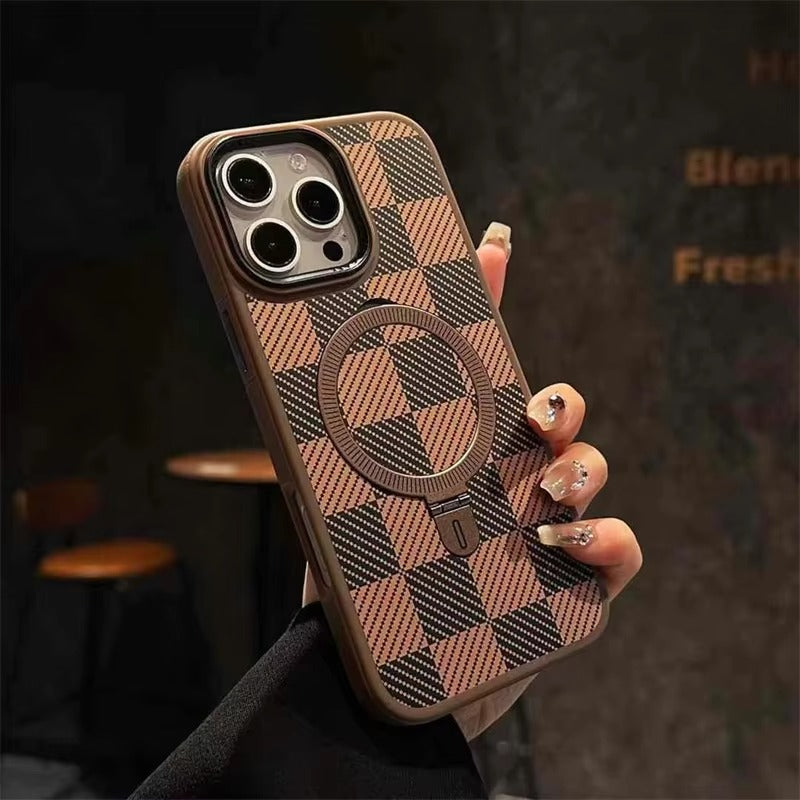 Premium Apple iPhone Case, MagSafe Compatible, Camera Lens & Screen Protection, Ultra Thin, Shockproof, Magnetic Full All Around Cover – Kevlar Carbon Fiber Texture Case with Magnetic Holder & Shockproof Back Design