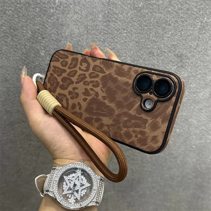 Luxury Apple iPhone Case MagSafe Compatible, Camera Lens & Screen Protection, Ultra Thin Shockproof Magnetic Full All Around Protection Cover with Wrist Strap & Leopard Design