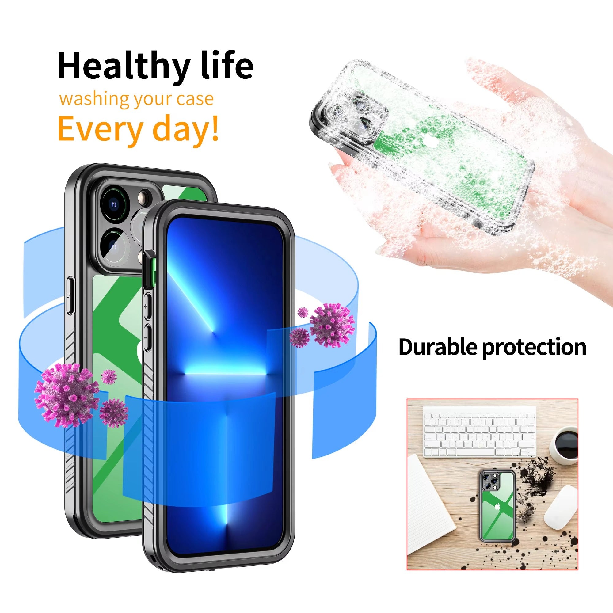 High Quality Apple iPhone Case MagSafe Compatible, Camera Lens & Screen Protection, Cover with IP68 360 Waterproof Shield