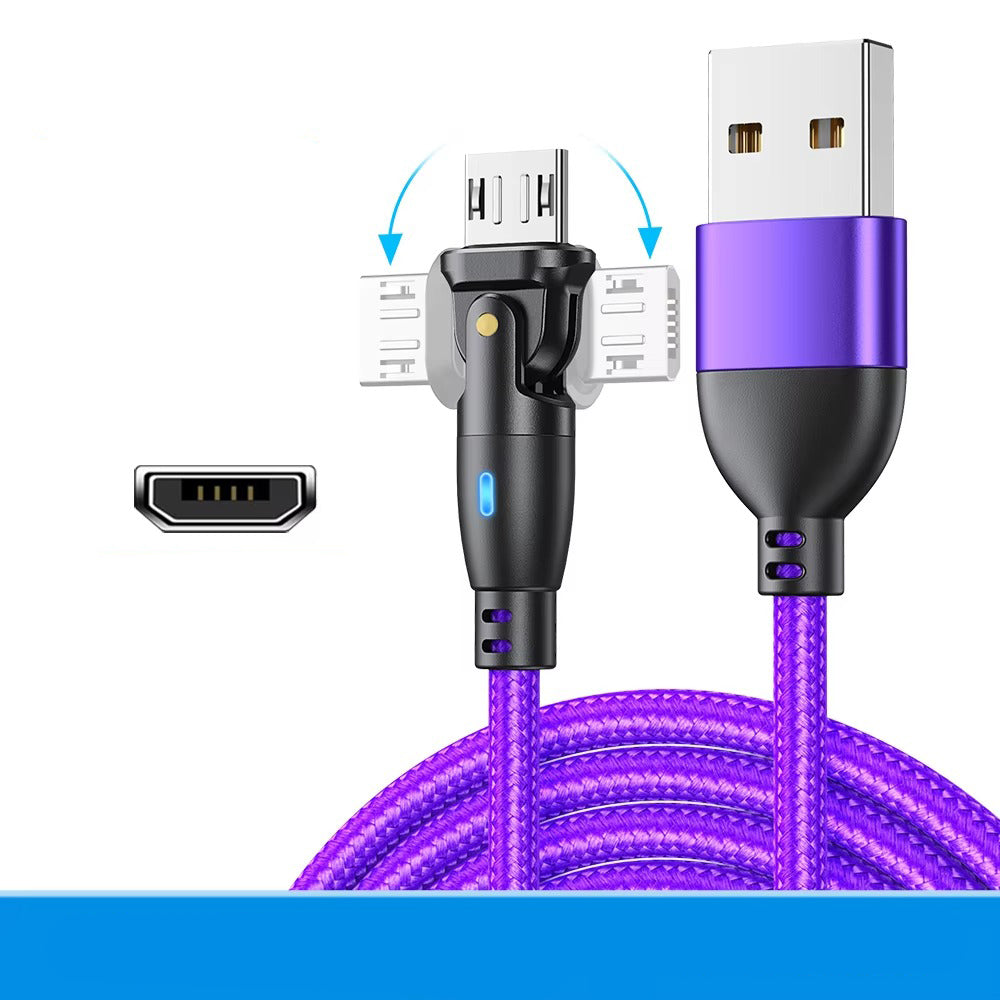 High Quality 3-in-1 Charging Cable – 180° Rotating Fast Charger with Type-C, Lightning & Micro USB, 3A Power Cord for iPhone