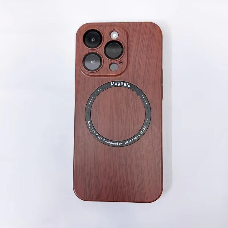 Premium Apple iPhone Case, MagSafe Compatible, Camera Lens Protection, Full All Around Protection, Wood Grain Back Cover