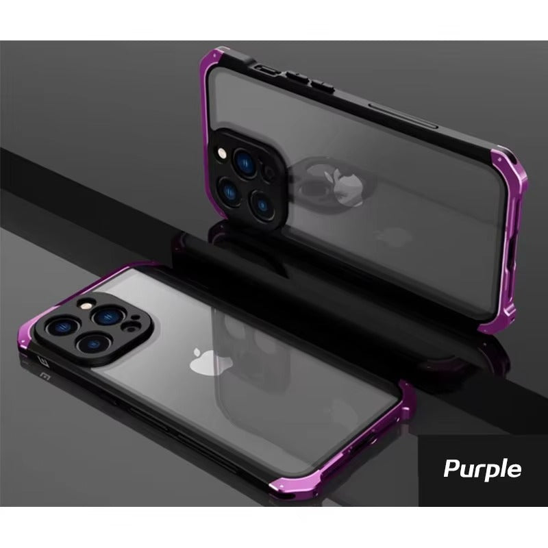 High Quality Apple iPhone Case MagSafe Compatible, Camera Lens & Screen Protection, Cover with Metal Frame Glass Back