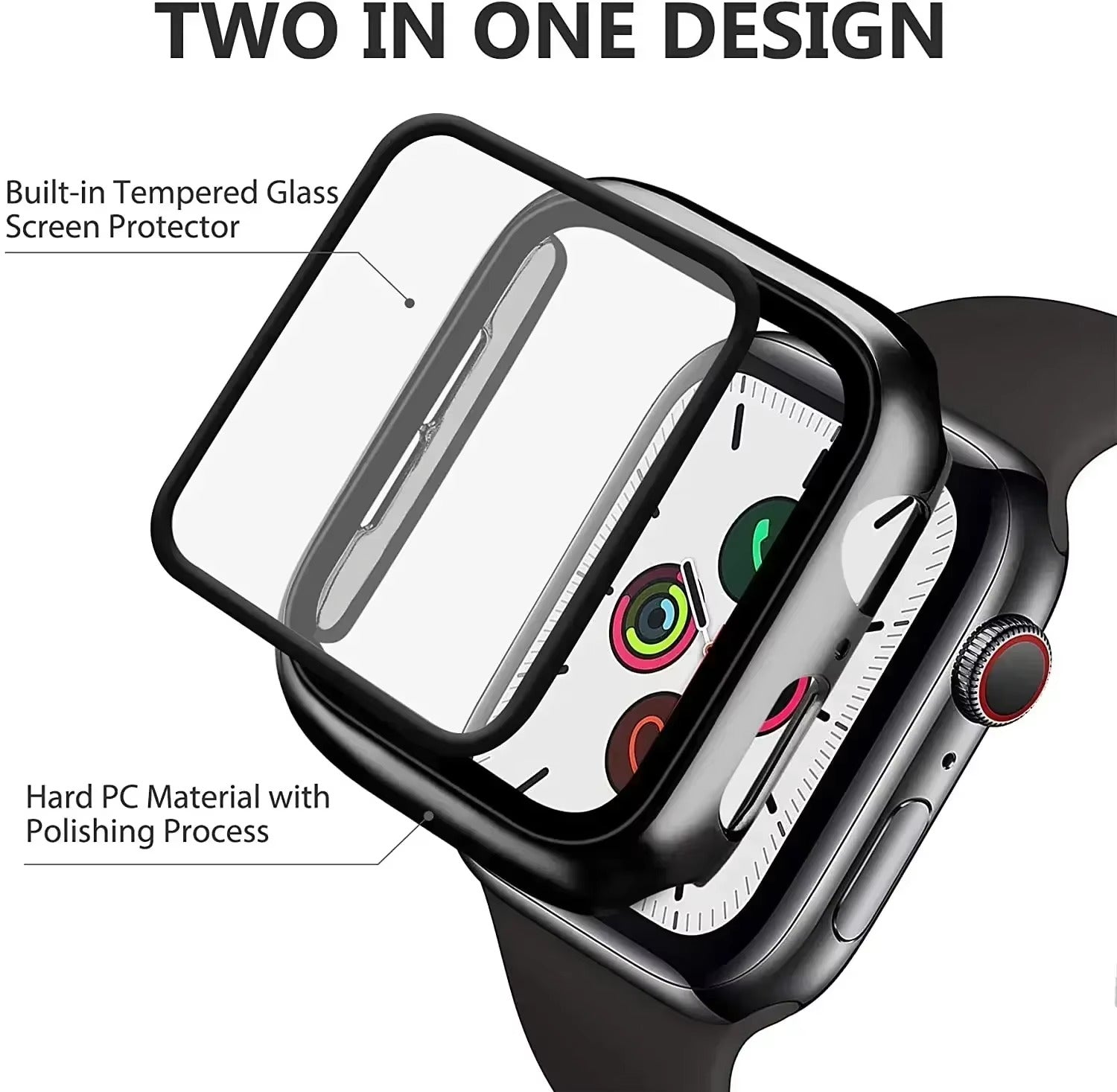 Tempered Glass Screen Protector Case – Full Cover Shockproof Bumper with Ultra-Clear Touch Glass, Compatible with 38mm to 45mm Smartwatches