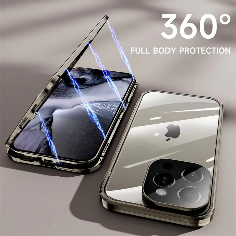 Premium Apple iPhone Case MagSafe Compatible, Camera Lens & Screen Protection, Cover with 360 Metal Glass Bumper