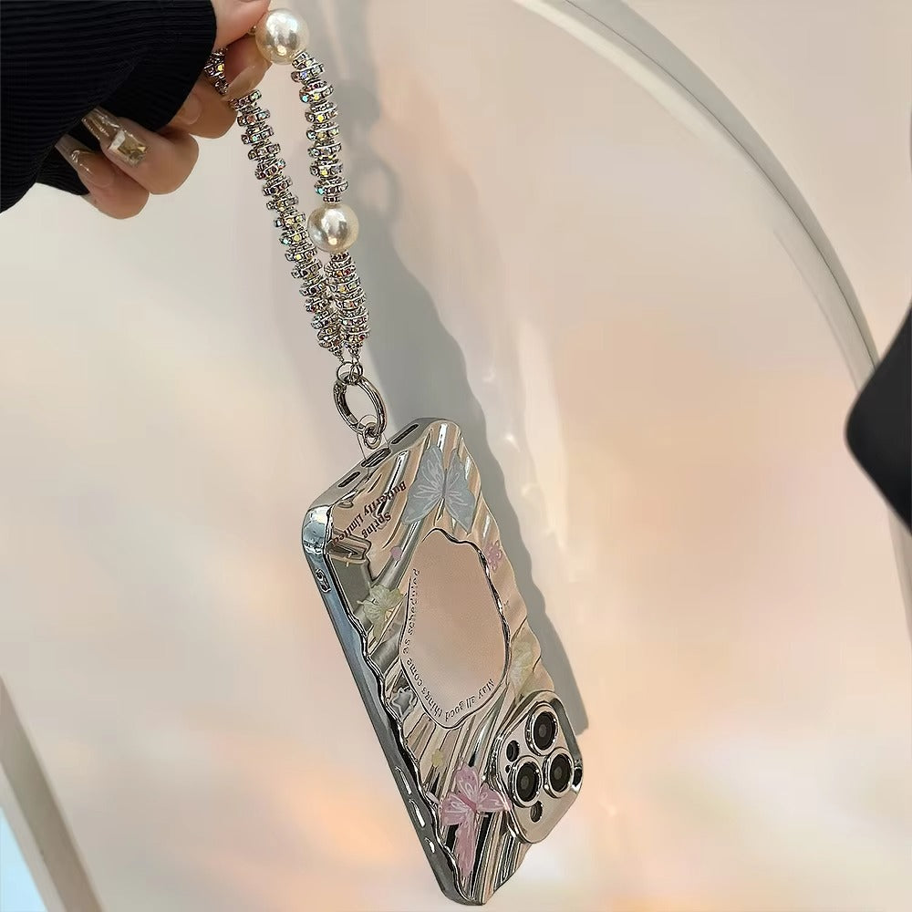 Luxury Apple iPhone Case, MagSafe Compatible, Camera Lens and Screen Protection, Ultra Thin, Shockproof, Magnetic, Full All Around Protection, Butterfly Mirror Bracelet Cover