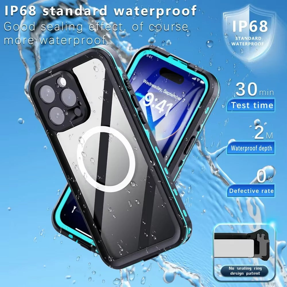 Luxury Apple iPhone Case MagSafe Compatible, Camera Lens & Screen Protection, Ultra Thin Shockproof Magnetic Full All Around Protection Cover with IP68 Waterproof 360 Seal Design