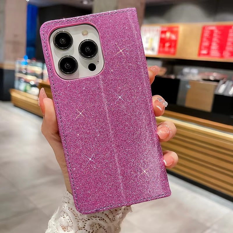 Luxury Apple iPhone Case, MagSafe Compatible, Camera Lens and Screen Protection, Ultra Thin, Shockproof, Magnetic, Full All Around Protection, Glitter Leather Wallet Cover
