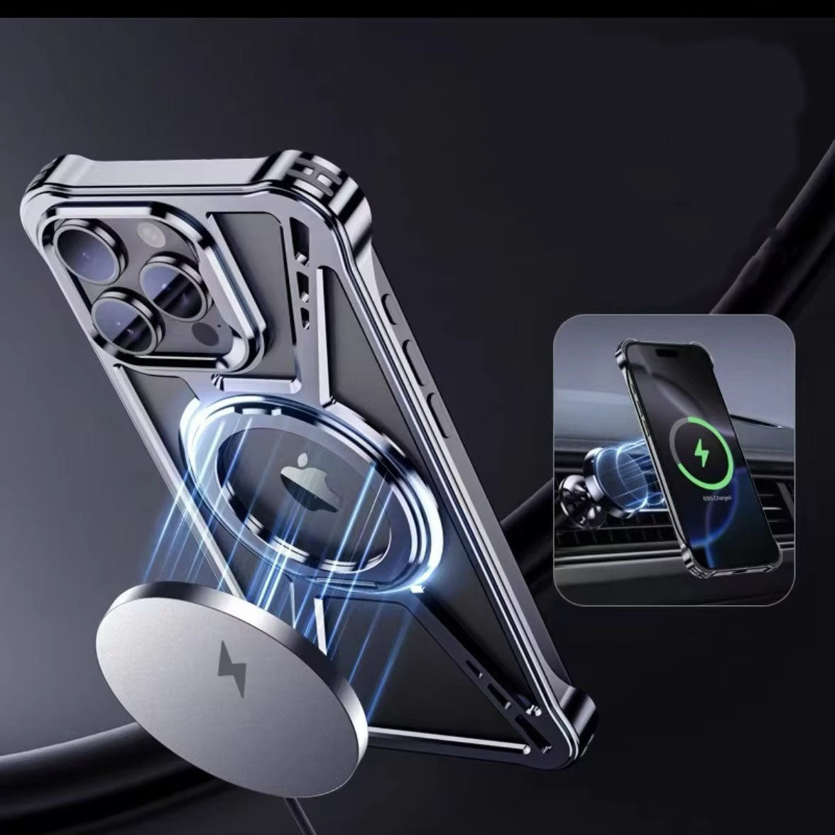 High Quality Apple iPhone Case, MagSafe Compatible, Camera Lens & Screen Protection, Ultra Thin, Shockproof, Magnetic Full All Around Cover – Aluminum Alloy Anti-Fall Case with Invisible Bracket & Metal Frame Design