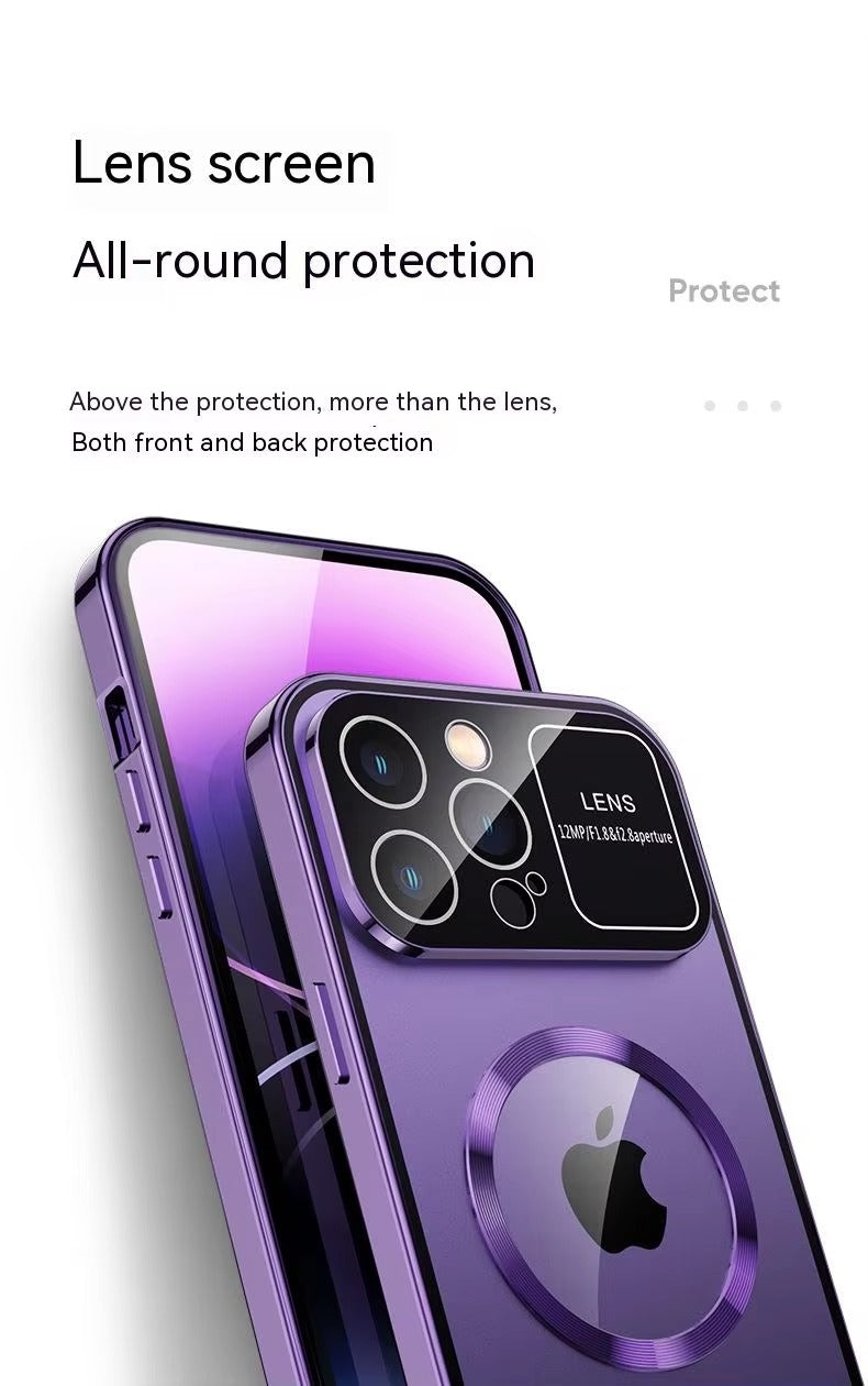 Premium Apple iPhone Case, MagSafe Compatible, Camera Lens & Screen Protection, Ultra Thin, Shockproof, Magnetic Full All Around Cover – Large Window Privacy Case with Magnetic Frosted Glass Back & Wireless Charging Support