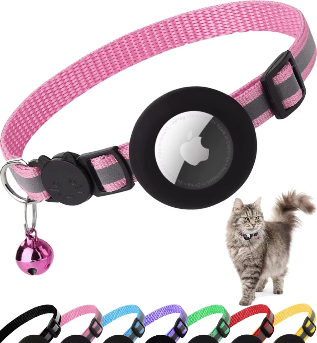 Premium Reflective Cat Collar with AirTag Holder – Adjustable Breakaway Design with Bell for Kittens and Small Pets 0.4" Wide