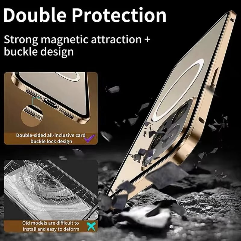 Premium Apple iPhone Case Ultra Thin Shockproof Magnetic Full All Around Protection Cover with Metal Frame Glass Design
